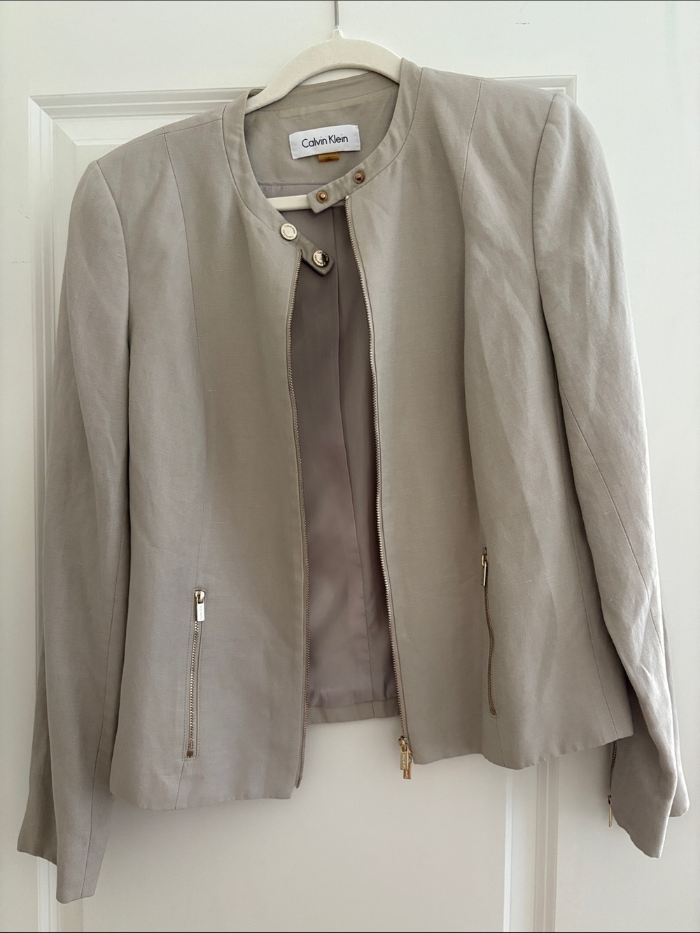 Calvin Klein Women's Light Taupe Leather Jacket size 12